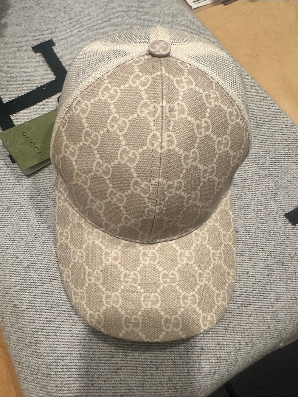 Gucci Beige Monogram Mesh-Back Baseball Cap